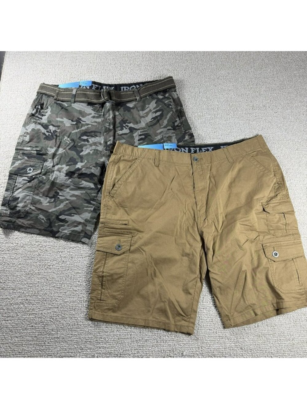 Iron Co Cargo Shorts Twill Flex Waist Camo & Brown Lot Of 2 Men’s Size 40 x 10